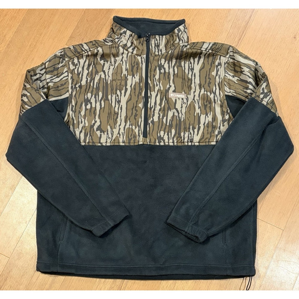 Columbia PHG Fleece 1/4 Zip Jacket Mens XL Green Mossy Oak Hardwood Hunting Camo